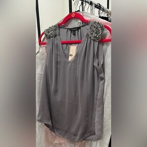 Banana Republic Gray Embellished Sleeveless Blouse